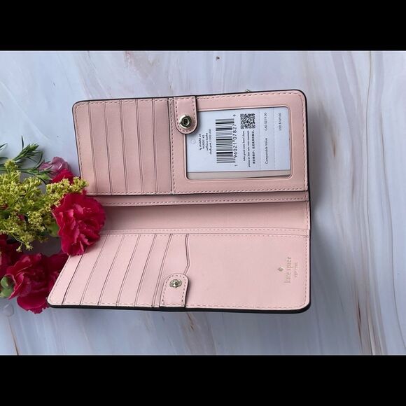 Kate Spade darcy large slim bifold wallet Chalk Pink Saffinao leather - Picture 4 of 5